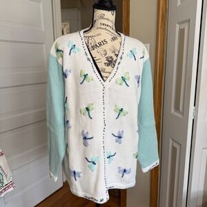 Storybook Knits 1X Dragonfly Dance Beaded Cardigan Novelty Whimsical Cottagecore